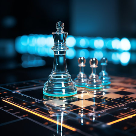 Close-up of a game of chess technology design display Business Management Performance and Financial Flows, strategy board game, problem solving.の素材