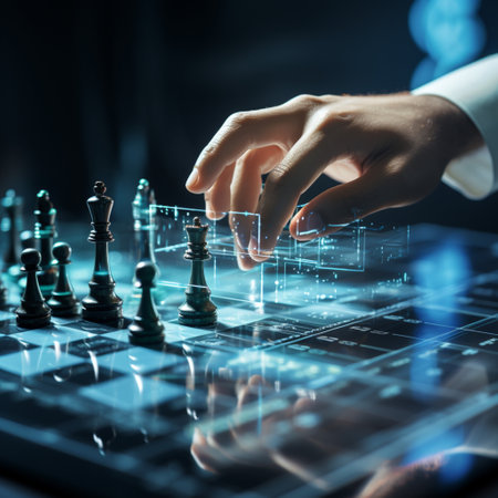 Close-up of a game of chess technology design display Business Management Performance and Financial Flows, strategy board game, problem solving.の素材
