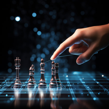 Close-up of a game of chess technology design display Business Management Performance and Financial Flows, strategy board game, problem solving.の素材