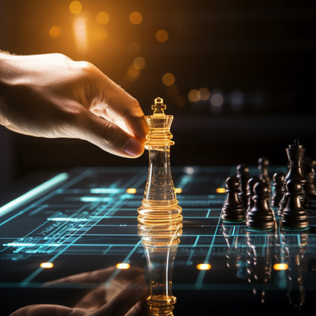 Close-up of a game of chess technology design display Business Management Performance and Financial Flows, strategy board game, problem solving.の素材