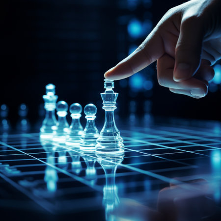 Close-up of a game of chess technology design display Business Management Performance and Financial Flows, strategy board game, problem solving.の素材