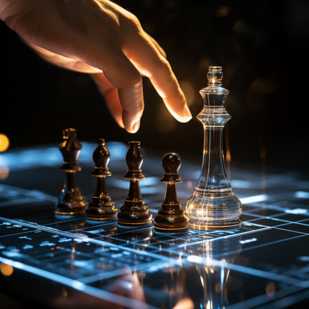 Close-up of a game of chess technology design display Business Management Performance and Financial Flows, strategy board game, problem solving.の素材