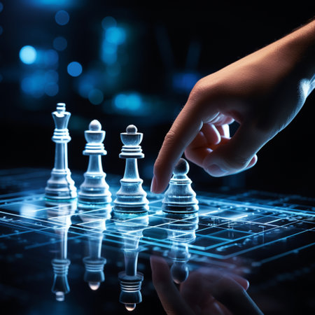 Close-up of a game of chess technology design display Business Management Performance and Financial Flows, strategy board game, problem solving.の素材