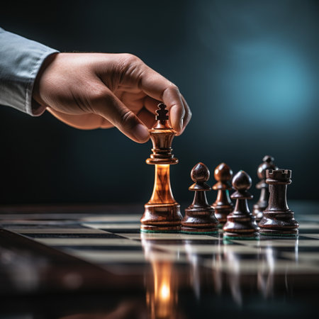 Close-up of a game of chess technology design display Business Management Performance and Financial Flows, strategy board game, problem solving.の素材