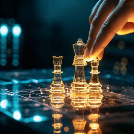 Close-up of a game of chess technology design display Business Management Performance and Financial Flows, strategy board game, problem solving.の素材