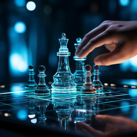 Close-up of a game of chess technology design display Business Management Performance and Financial Flows, strategy board game, problem solving.の素材