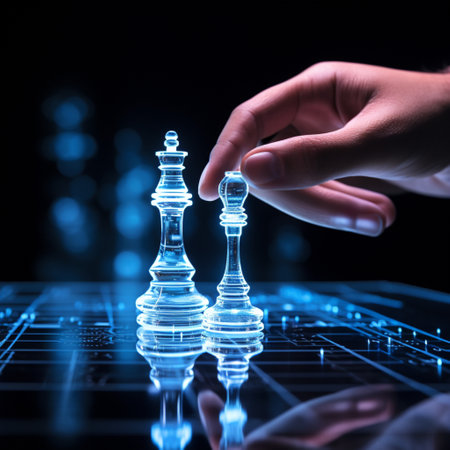 Close-up of a game of chess technology design display Business Management Performance and Financial Flows, strategy board game, problem solving.の素材