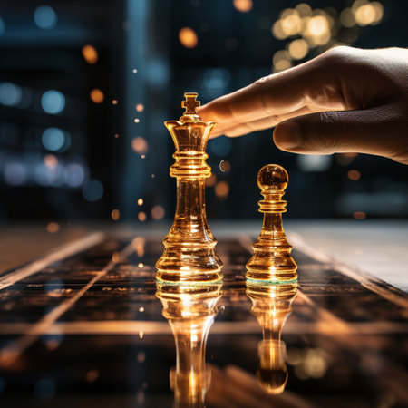 Close-up of a game of chess technology design display Business Management Performance and Financial Flows, strategy board game, problem solving.の素材