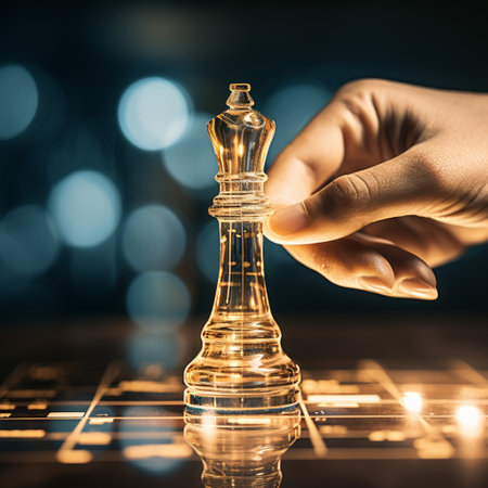 Close-up of a game of chess technology design display Business Management Performance and Financial Flows, strategy board game, problem solving.の素材