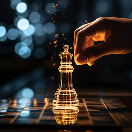Close-up of a game of chess technology design display Business Management Performance and Financial Flows, strategy board game, problem solving.の素材