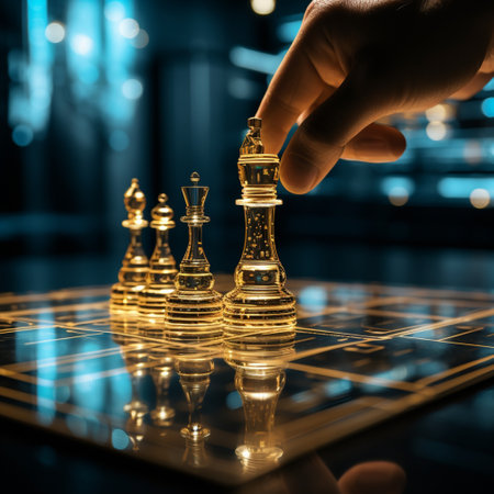 Close-up of a game of chess technology design display Business Management Performance and Financial Flows, strategy board game, problem solving.の素材