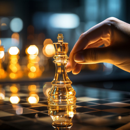 Close-up of a game of chess technology design display Business Management Performance and Financial Flows, strategy board game, problem solving.の素材