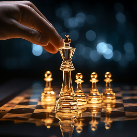 Close-up of a game of chess technology design display Business Management Performance and Financial Flows, strategy board game, problem solving.の素材