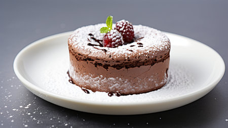 Luxury French dessert Chocolate souffle on plate, gourmand food.の素材