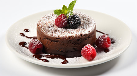 Luxury French dessert Chocolate souffle on plate, gourmand food.の素材