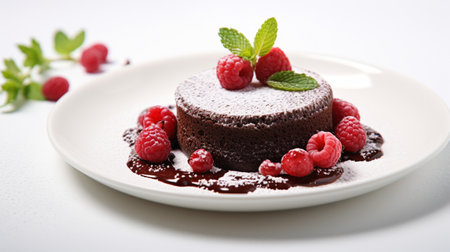 Luxury French dessert Chocolate souffle on plate, gourmand food.の素材