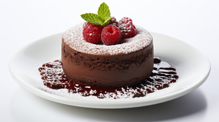 Luxury French dessert Chocolate souffle on plate, gourmand food.の素材