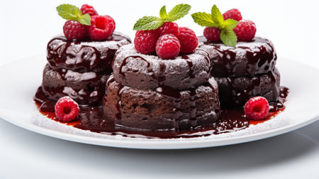 Luxury French dessert Chocolate souffle on plate, gourmand food.の素材