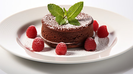 Luxury French dessert Chocolate souffle on plate, gourmand food.の素材
