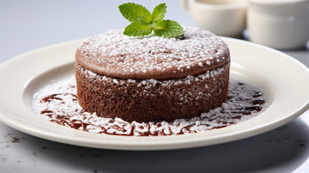 Luxury French dessert Chocolate souffle on plate, gourmand food.の素材