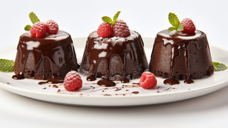 Luxury French dessert Chocolate souffle on plate, gourmand food.の素材