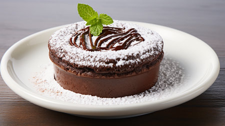 Luxury French dessert Chocolate souffle on plate, gourmand food.の素材