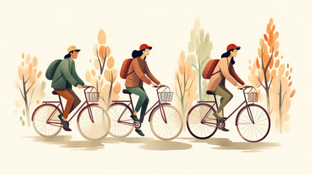 people riding bicycles-cycling flat design, Outdoor activities.の素材