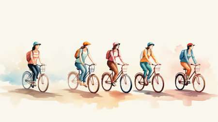 people riding bicycles-cycling flat design, Outdoor activities.の素材