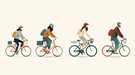 people riding bicycles-cycling flat design, Outdoor activities.の素材