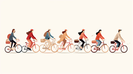 people riding bicycles-cycling flat design, Outdoor activities.の素材