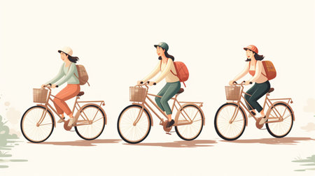 people riding bicycles-cycling flat design, Outdoor activities.の素材