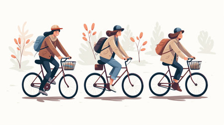 people riding bicycles-cycling flat design, Outdoor activities.の素材