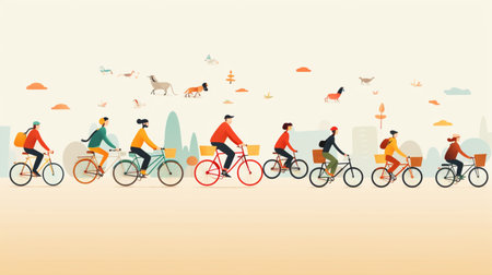 people riding bicycles-cycling flat design, Outdoor activities.の素材