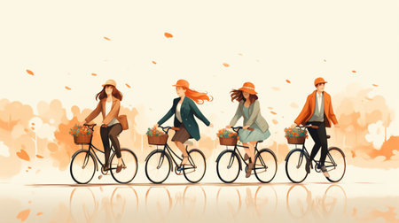 people riding bicycles-cycling flat design, Outdoor activities.の素材
