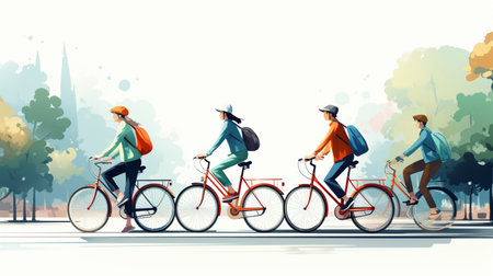 people riding bicycles-cycling flat design, Outdoor activities.の素材