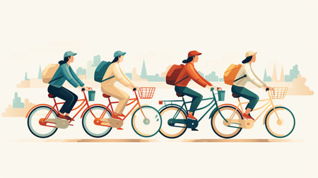 people riding bicycles-cycling flat design, Outdoor activities.の素材