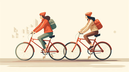 people riding bicycles-cycling flat design, Outdoor activities.の素材