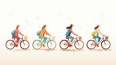 people riding bicycles-cycling flat design, Outdoor activities.の素材