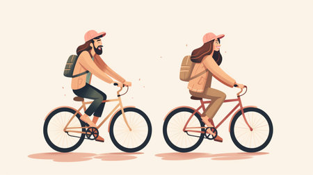 people riding bicycles-cycling flat design, Outdoor activities.の素材