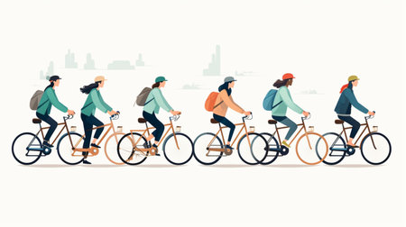 people riding bicycles-cycling flat design, Outdoor activities.の素材