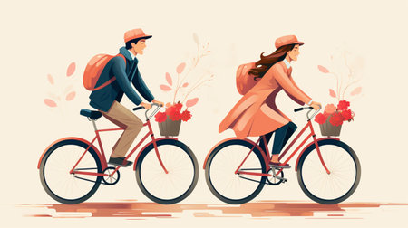 people riding bicycles-cycling flat design, Outdoor activities.の素材