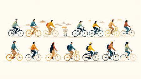 people riding bicycles-cycling flat design, Outdoor activities.の素材