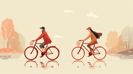 people riding bicycles-cycling flat design, Outdoor activities.の素材