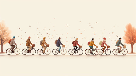 people riding bicycles-cycling flat design, Outdoor activities.の素材