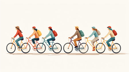 people riding bicycles-cycling flat design, Outdoor activities.の素材