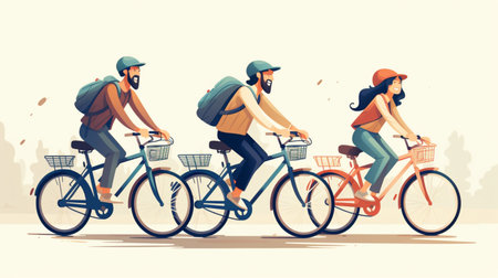 people riding bicycles-cycling flat design, Outdoor activities.の素材
