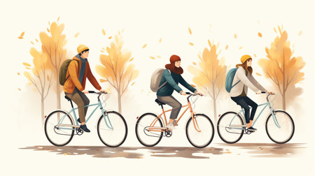 people riding bicycles-cycling flat design, Outdoor activities.の素材