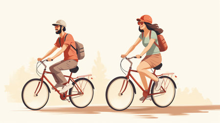 people riding bicycles-cycling flat design, Outdoor activities.の素材