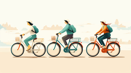 people riding bicycles-cycling flat design, Outdoor activities.の素材