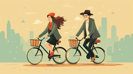 people riding bicycles-cycling flat design, Outdoor activities.の素材